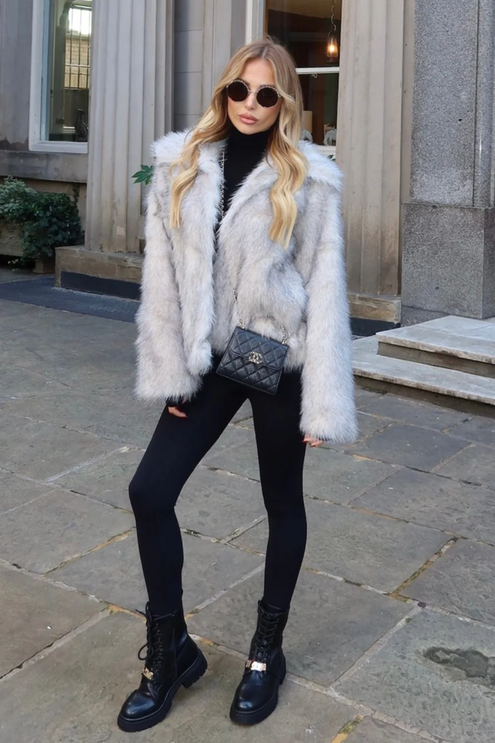 Margo grey & beige two tone faux fur coat - Image 5