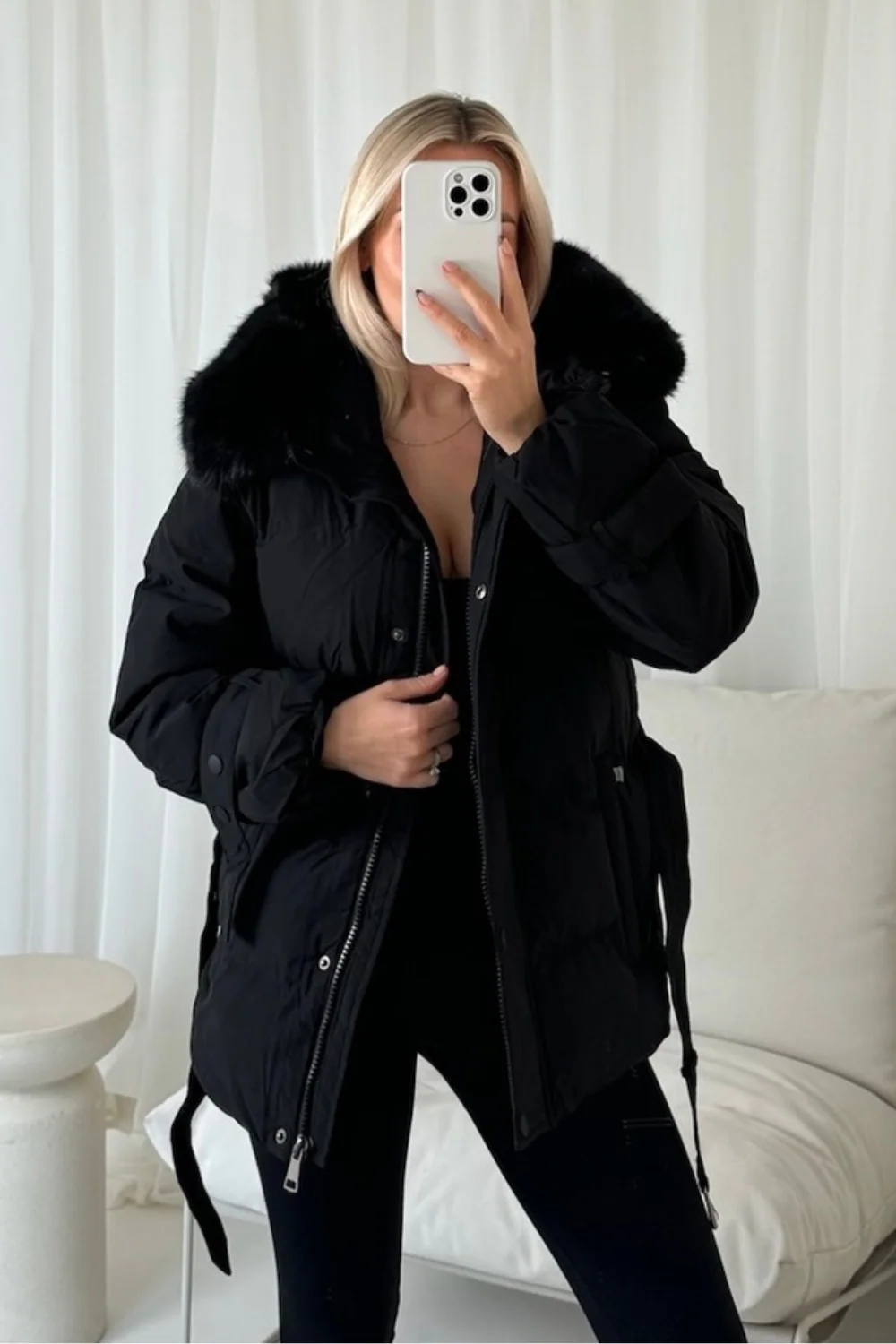 Margot Black padded faux fur hooded Coat - Image 2