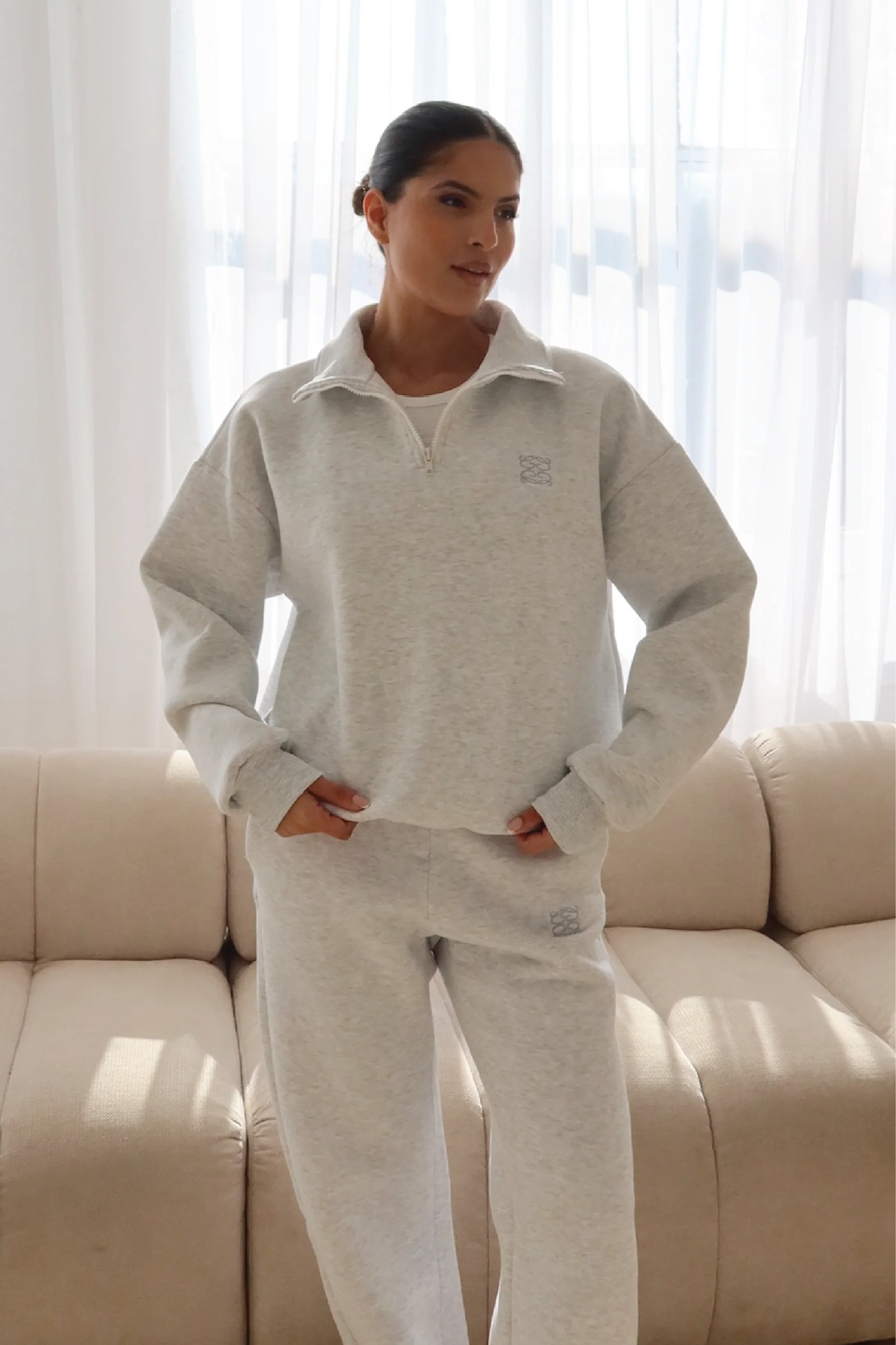 Marl embroidered logo 3/4 zip sweater