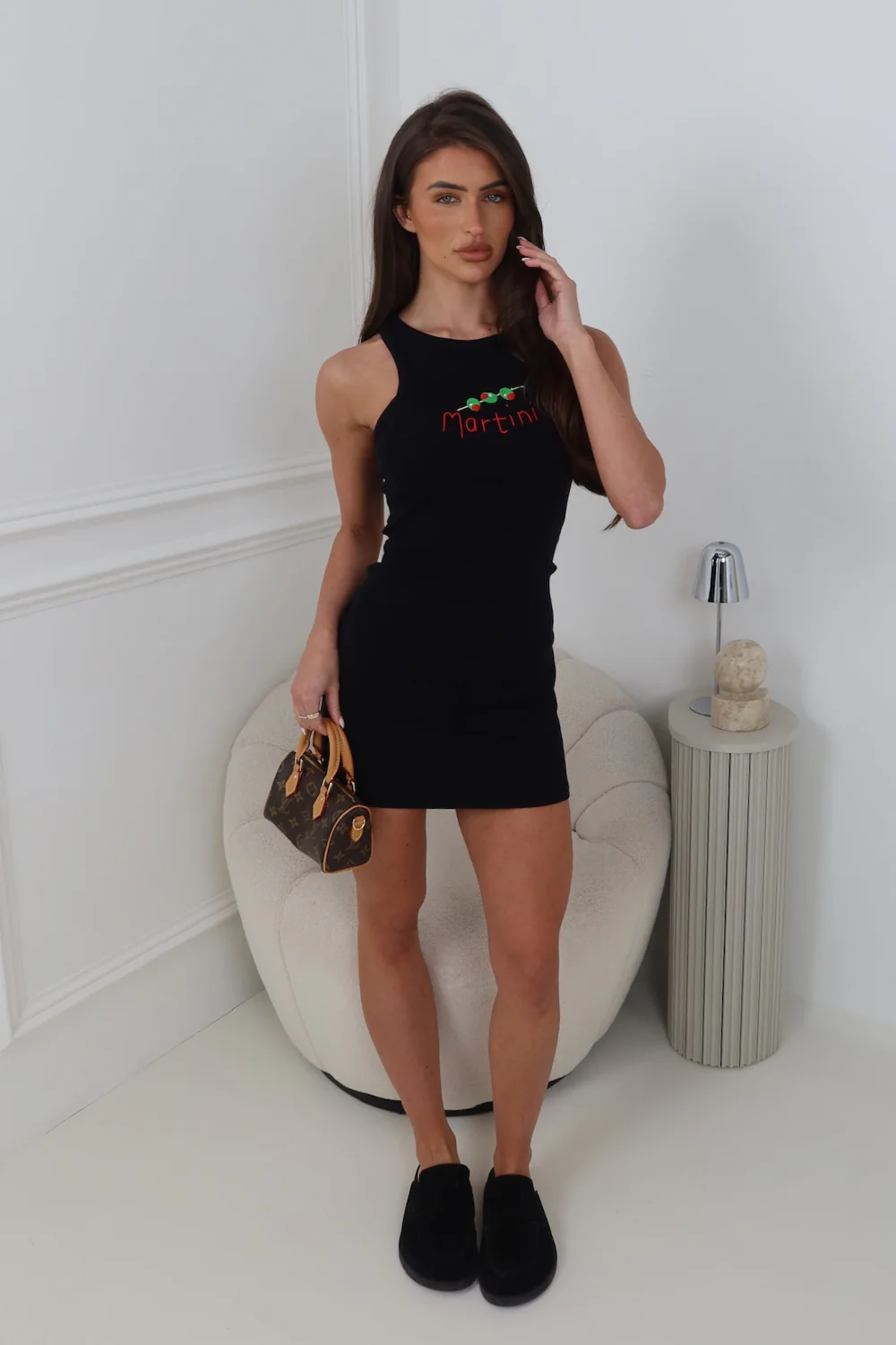 MARTINI BLACK EMBROIDERED RIBBED MINI DRESS - Image 2