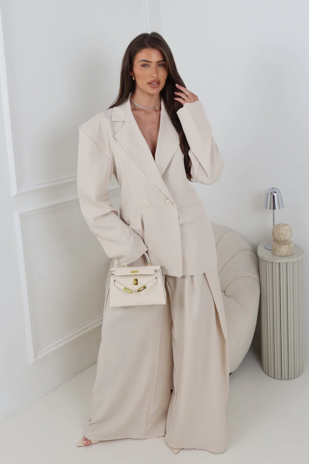 MAVIS BEIGE BLAZER AND TROUSER CO ORD TWO PIECE SET - Image 2