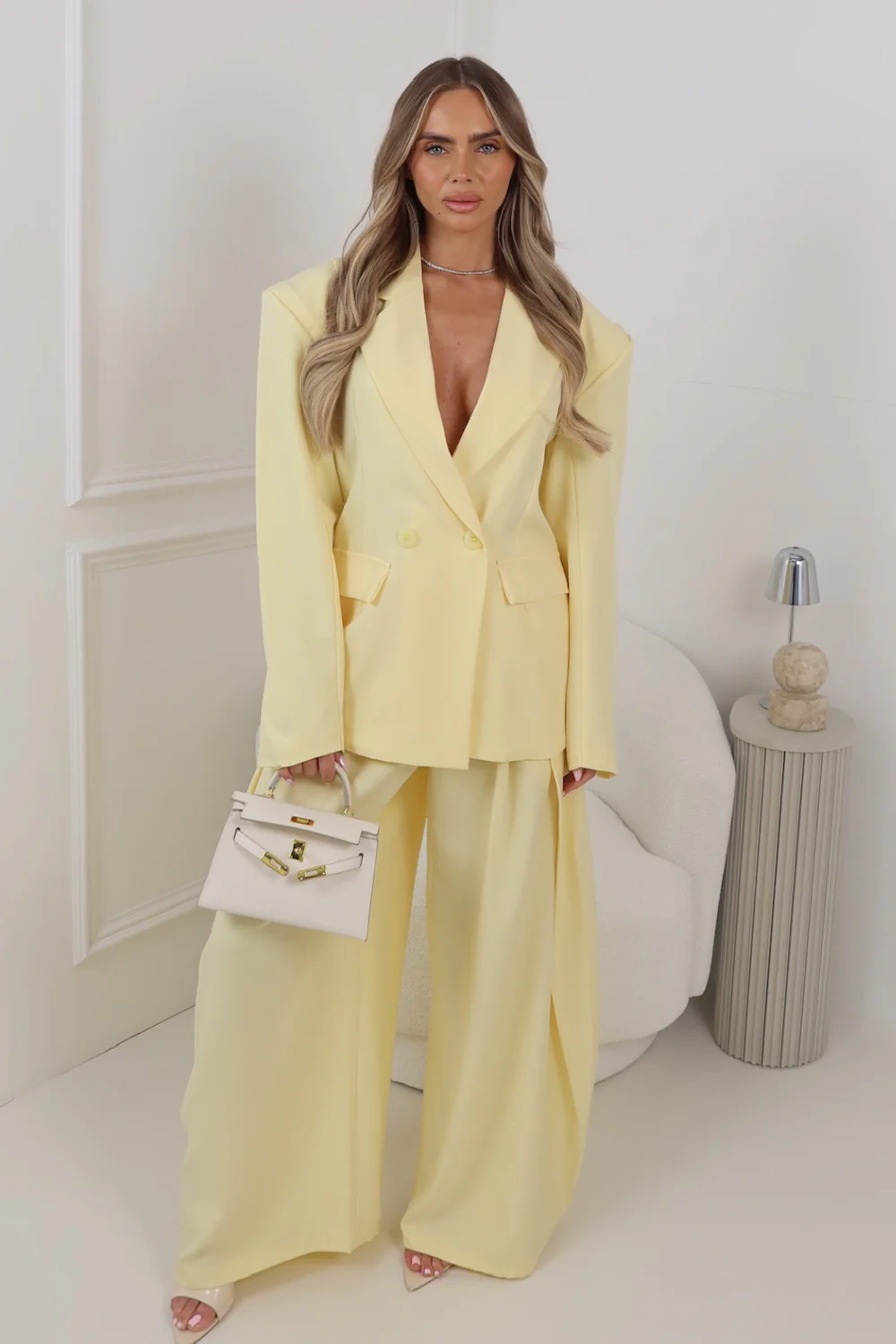 MAVIS LEMON BLAZER AND TROUSER CO ORD TWO PIECE SET