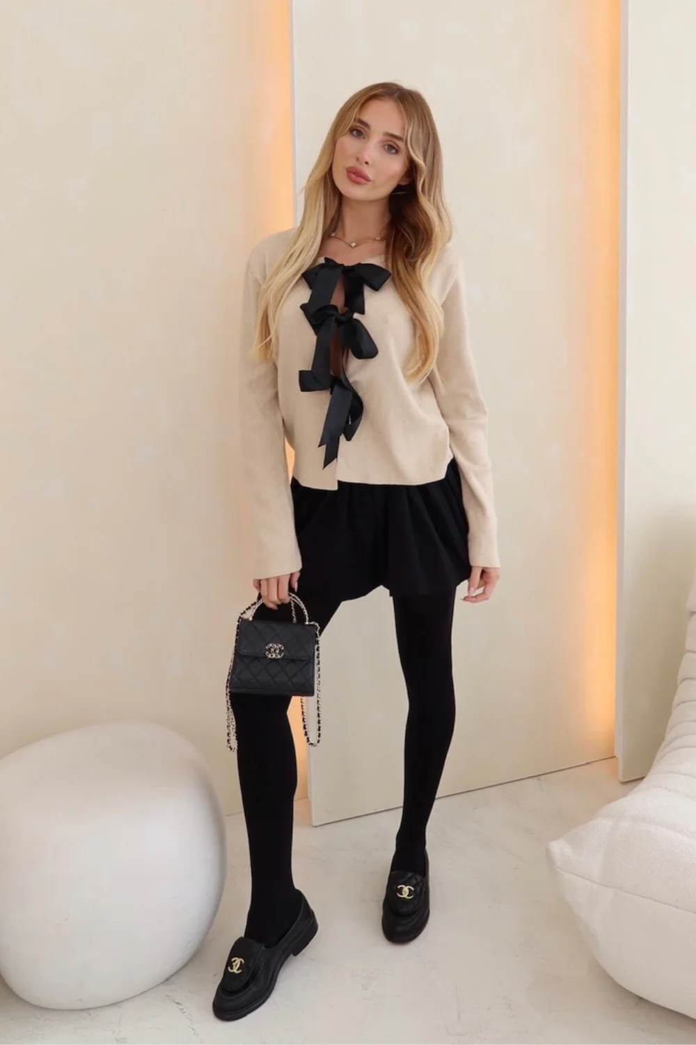 Maya beige metallic knit cardigan - Image 2