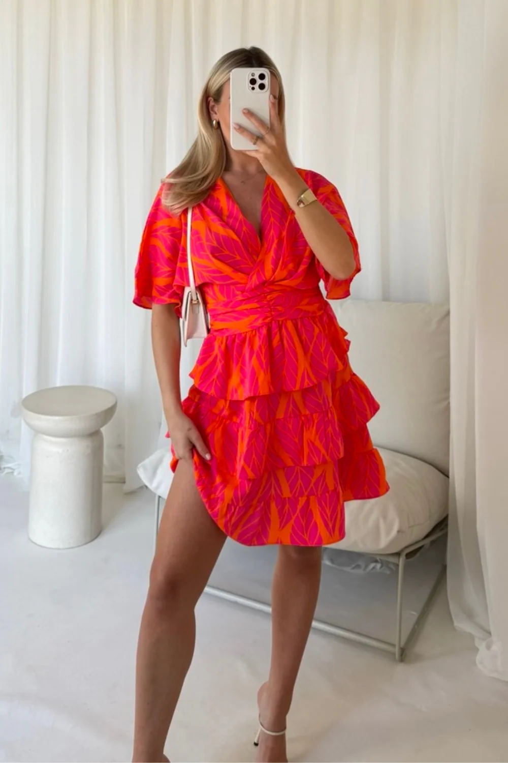 Maya pink & orange tiered mini dress - Image 2