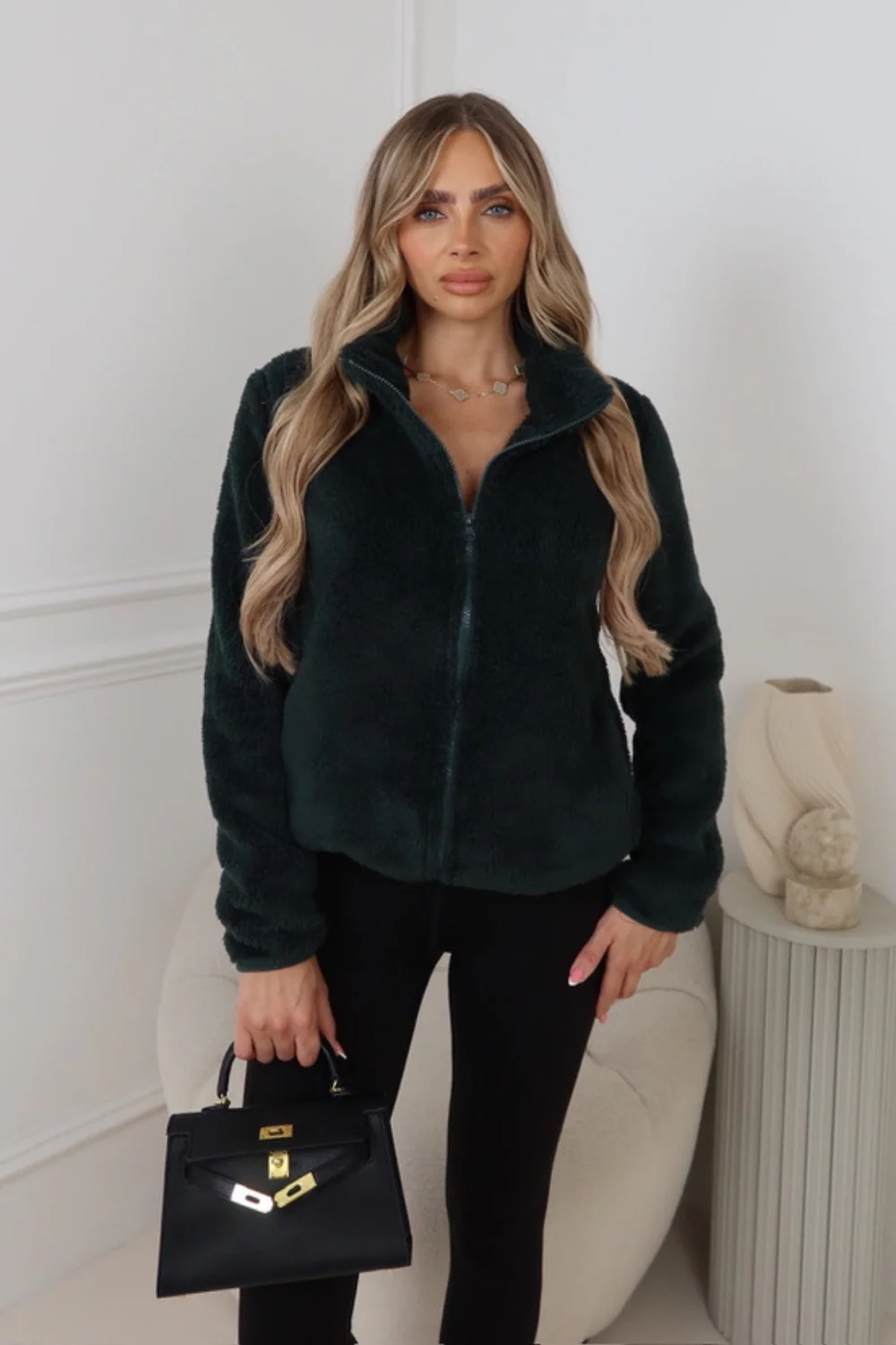 Megan green fleece zip jacket - Image 2