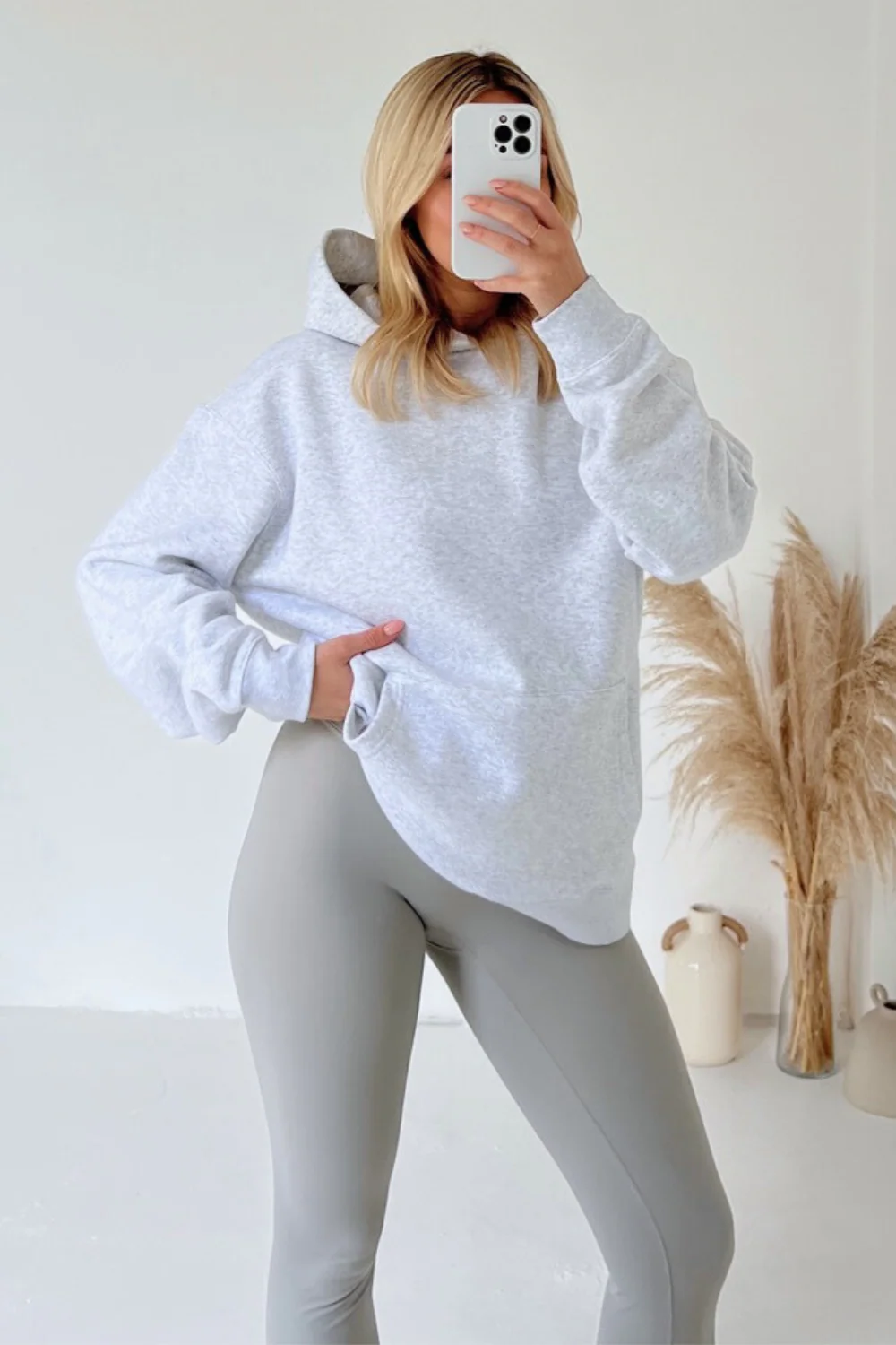 Melange grey oversized hoodie premium essentials - Image 2