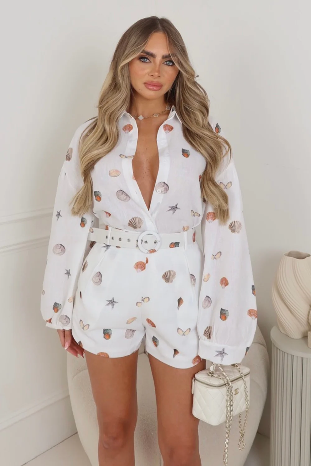 MELANIE IVORY SEASHELL SHIRT & BELTED SHORTS - Image 3
