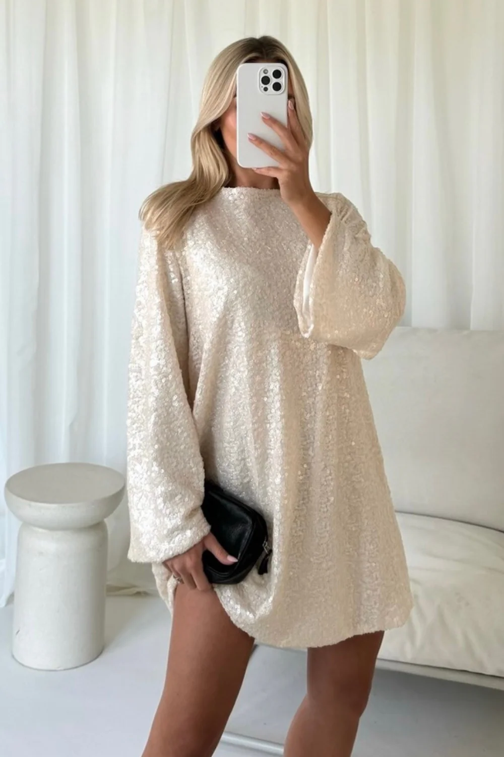 Melissa cream sequin bow shift dress - Image 5
