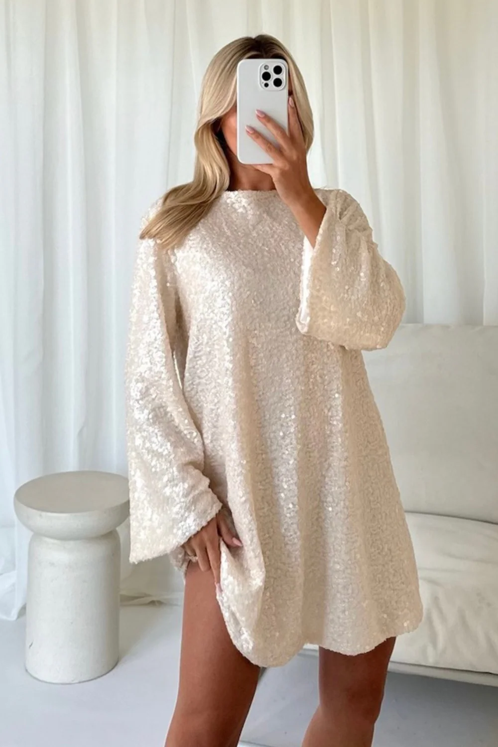 Melissa cream sequin bow shift dress - Image 6
