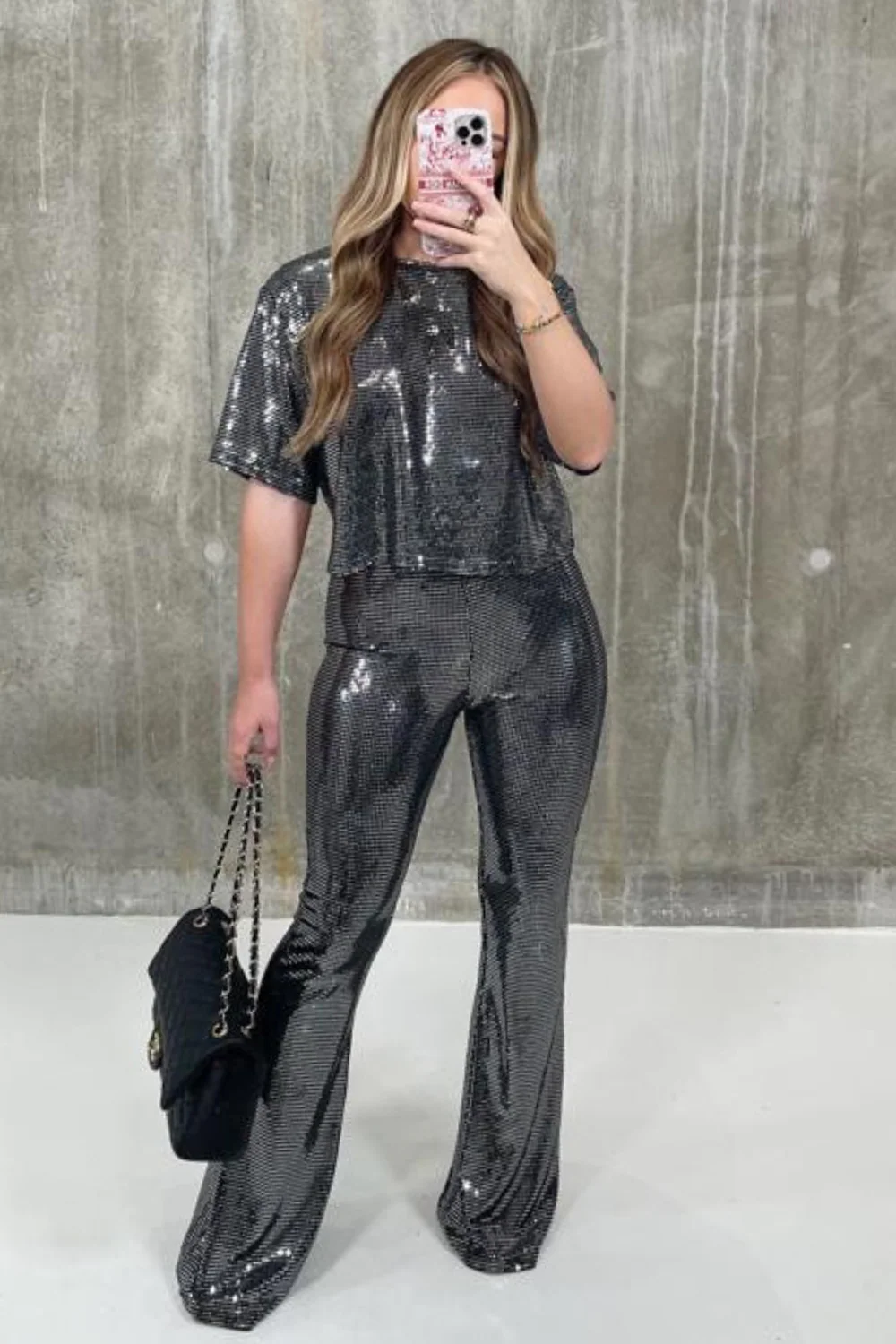 Melodie silver sequin trouser coord