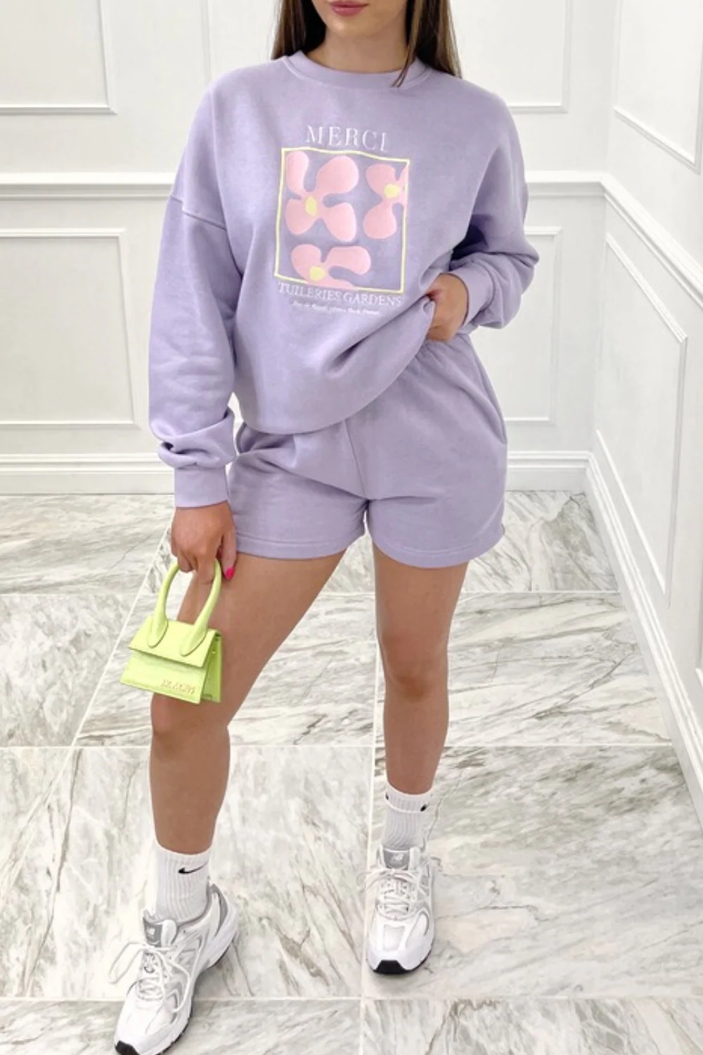 merci lilac embroidered sweater short loungewear set - Image 2
