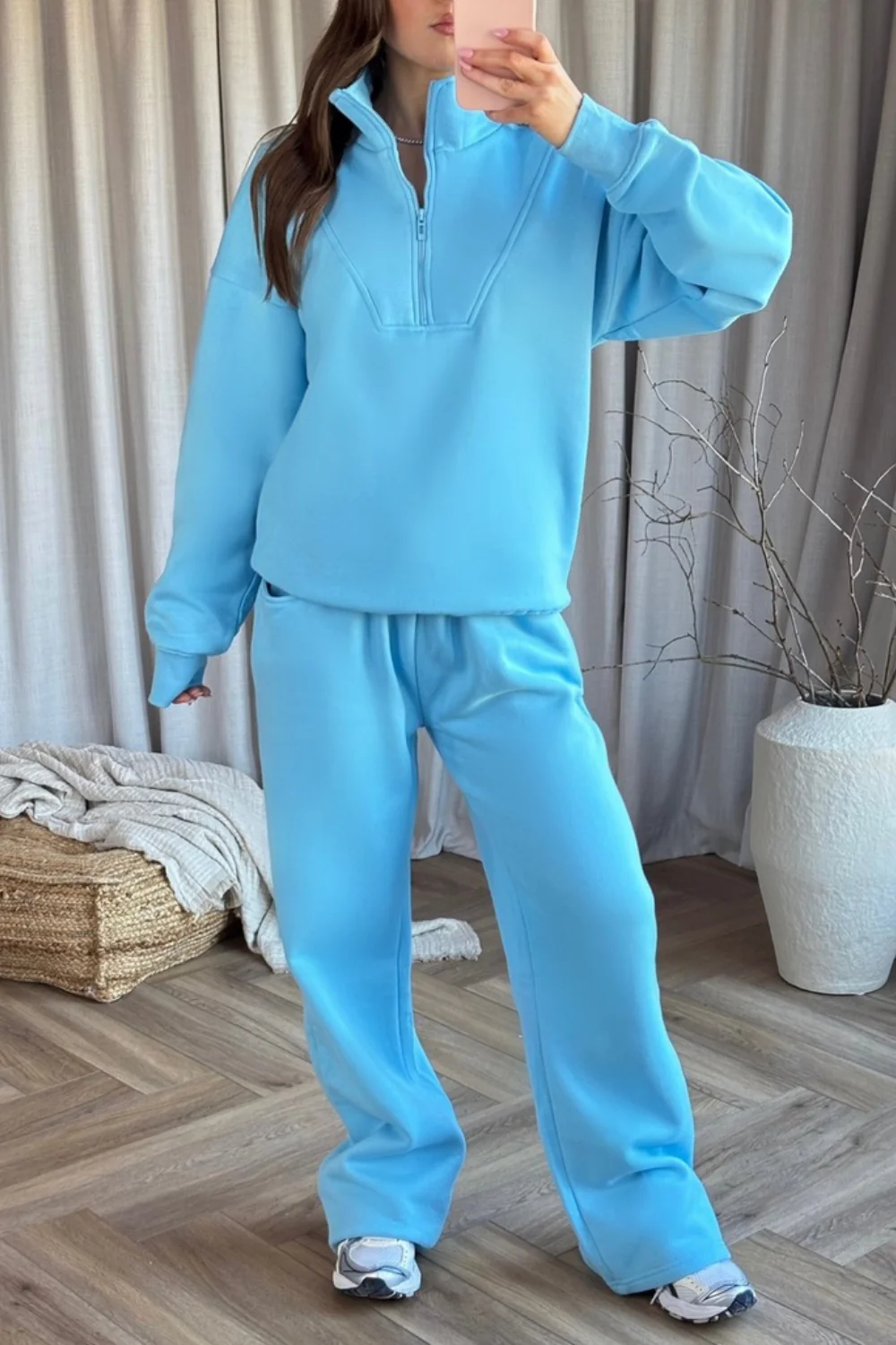 Mia blue 3/4 zip sweater straight leg loungewear - Image 2