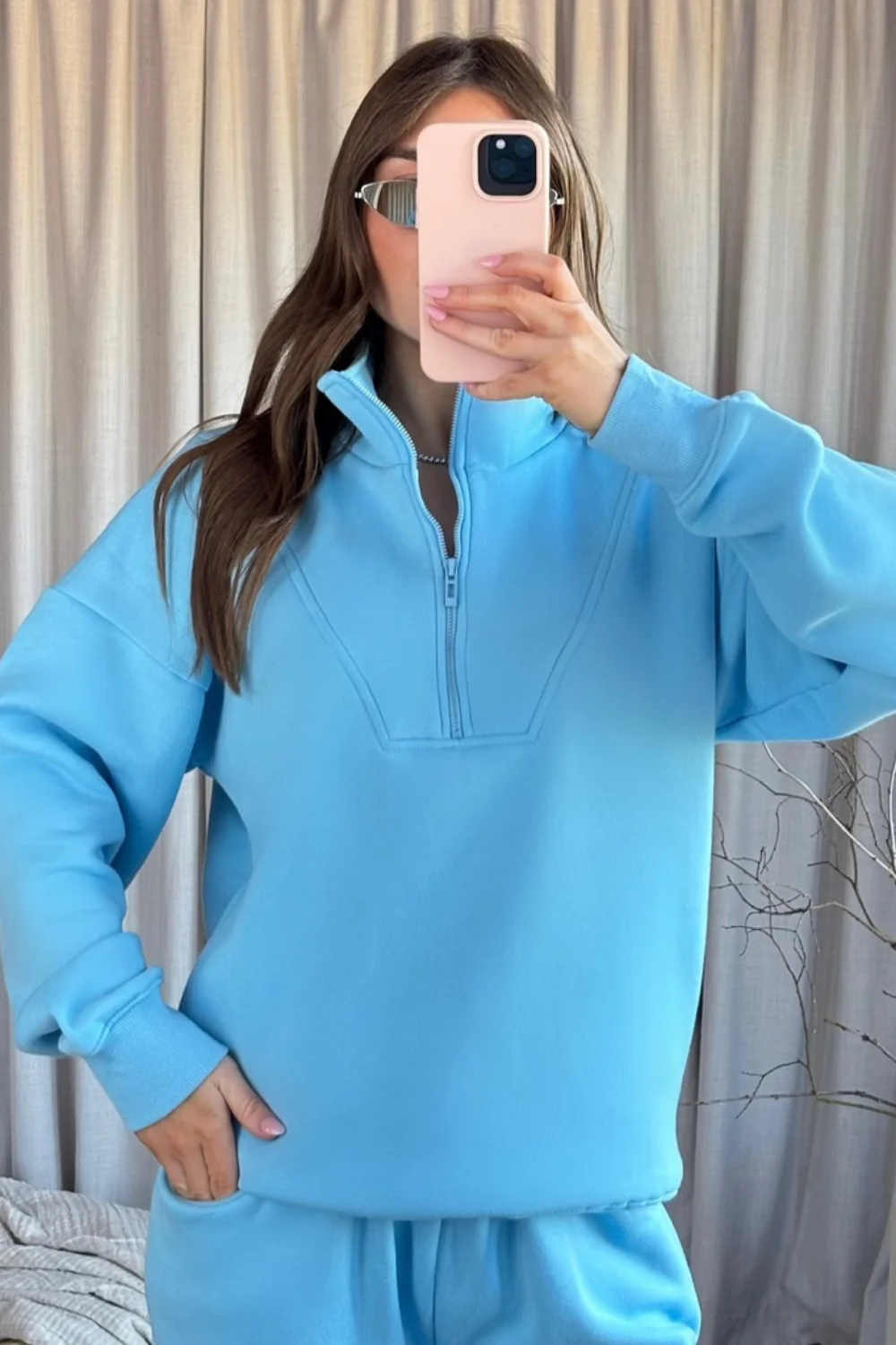 Mia blue 3/4 zip sweater straight leg loungewear - Image 3