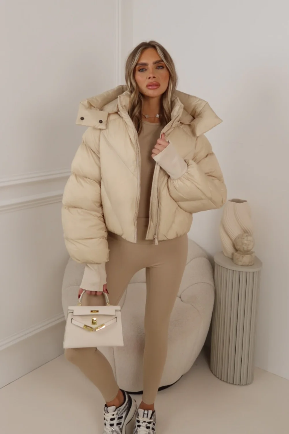 MIA CREAM CROPPED PUFFER JACKET WITH DETACHABLE HOOD - Image 2