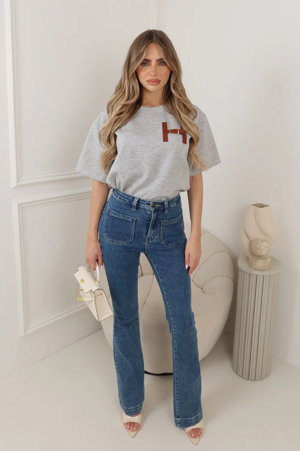 MIA GREY T-SHIRT WITH FAUX LEATHER H BUCKLE - Image 2