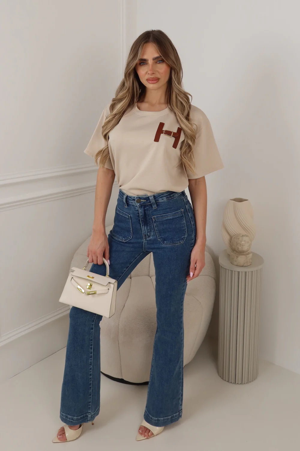 MIA LATTE T-SHIRT WITH FAUX LEATHER H BUCKLE - Image 2