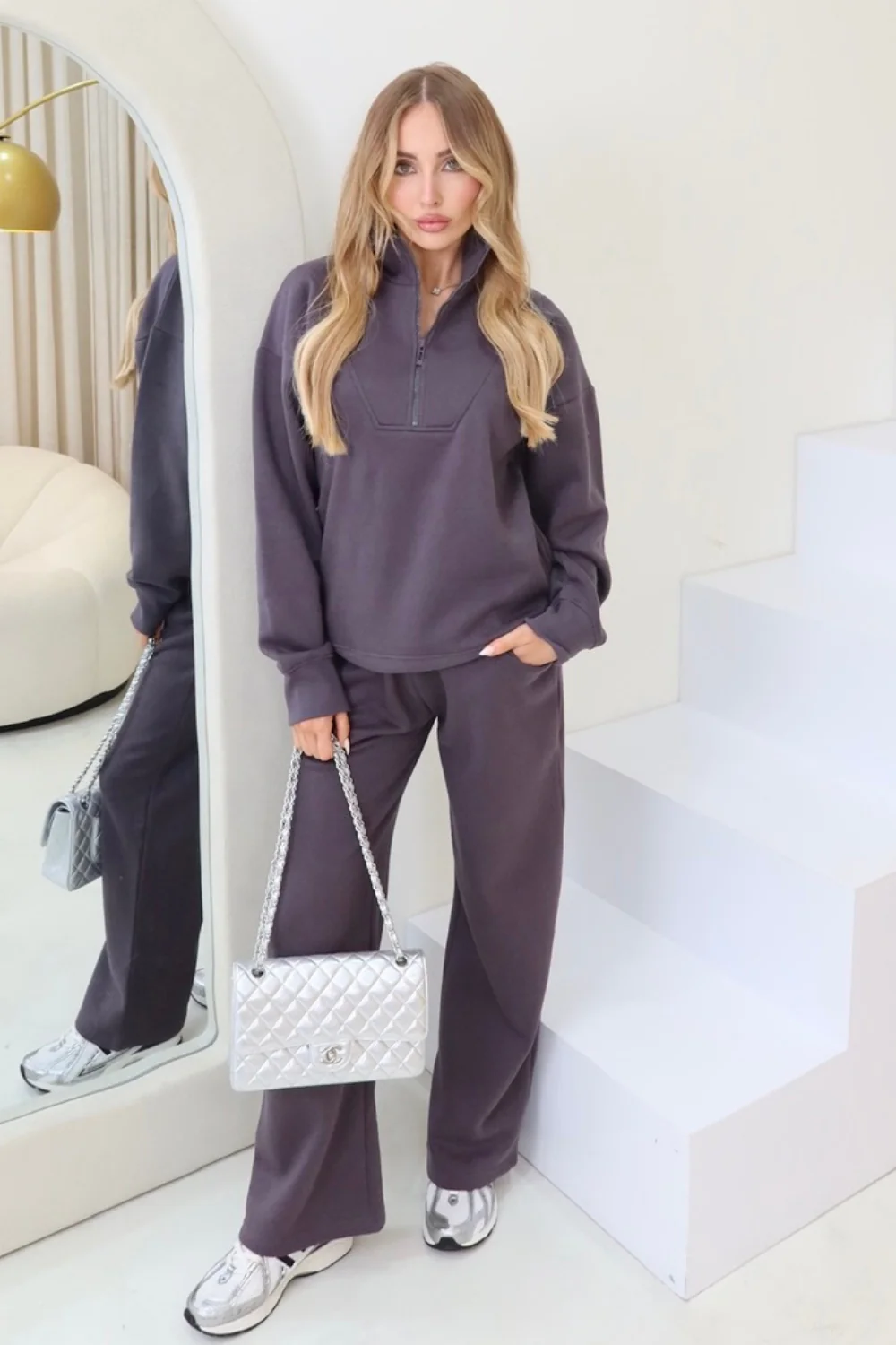 Mia steel grey 3/4 zip sweater straight leg loungewear