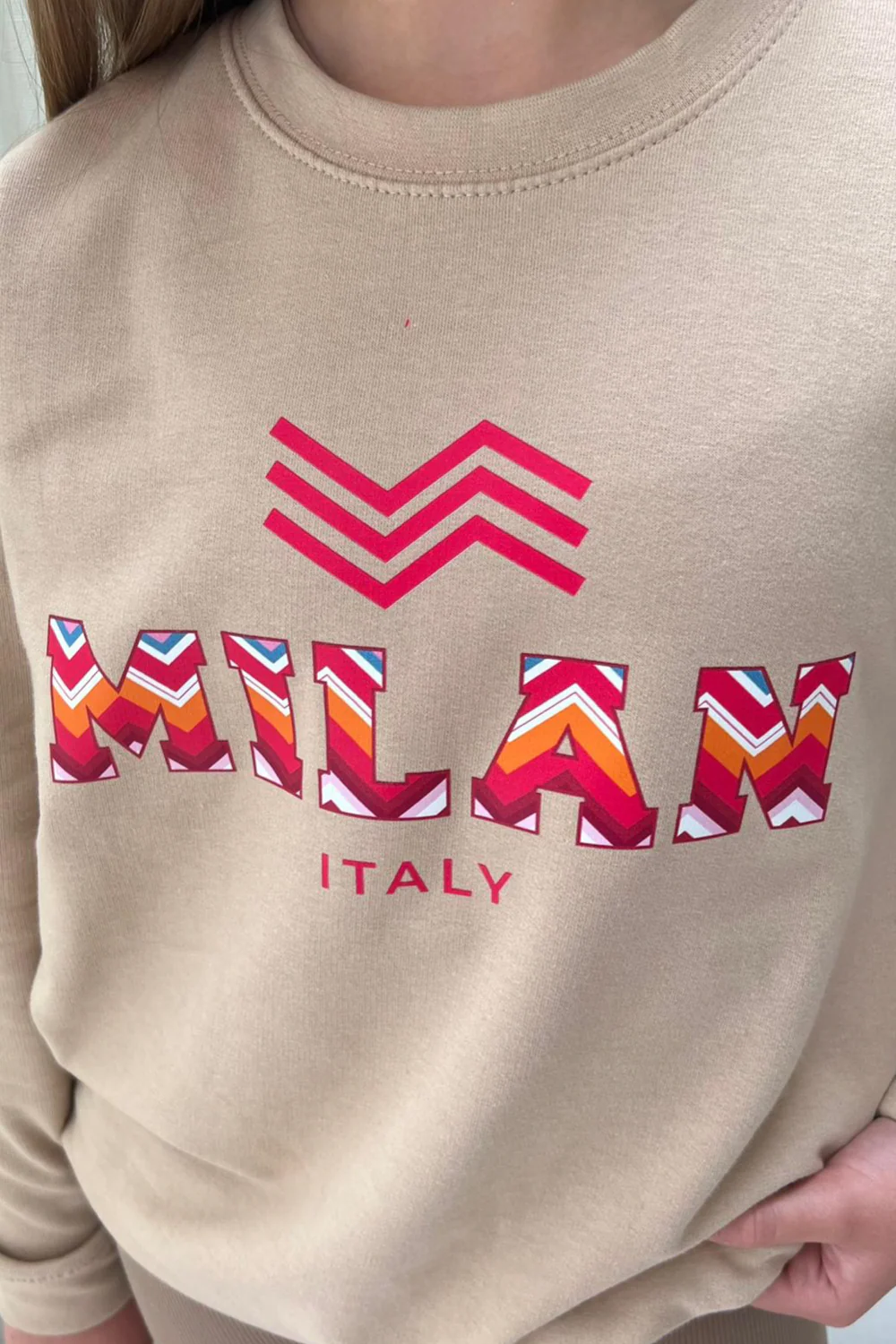 Mini Milan Italy zigzag beige printed sweater - Image 3