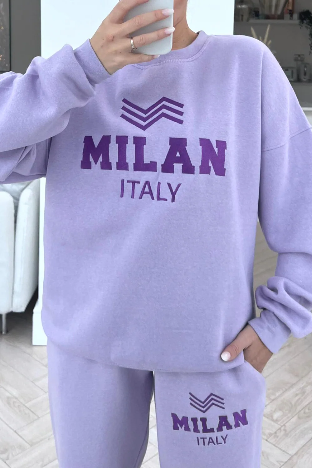 Milan Lilac embroidered jogger sweater loungewear set - Image 2