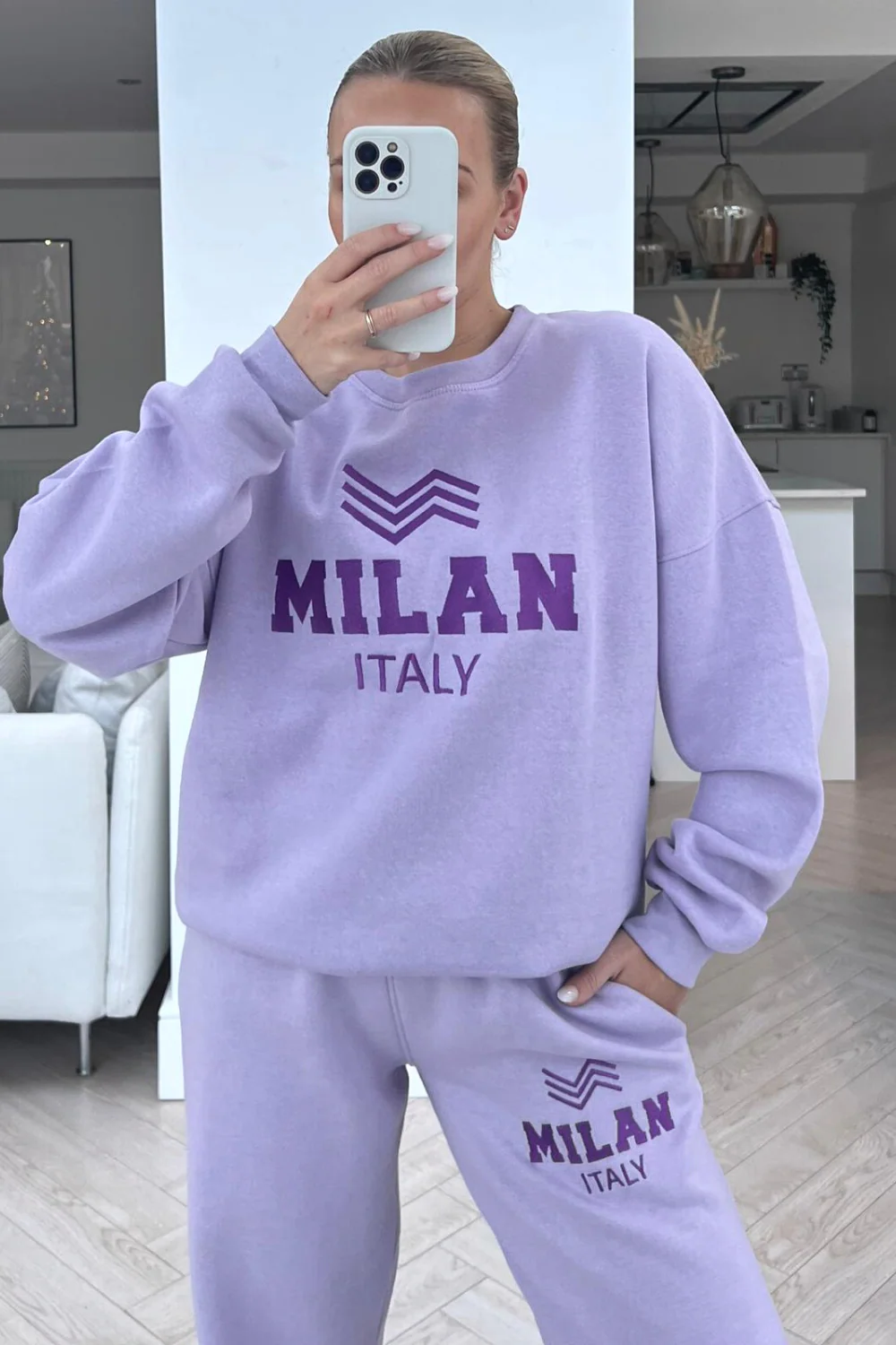 Milan Lilac embroidered jogger sweater loungewear set - Image 3