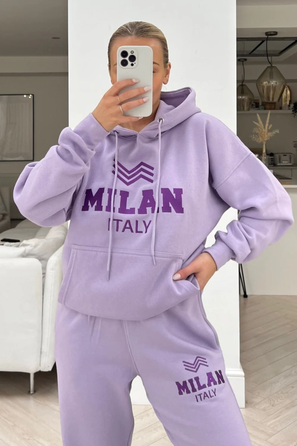 Milan Lilac Hooded embroidered loungewear set - Image 2