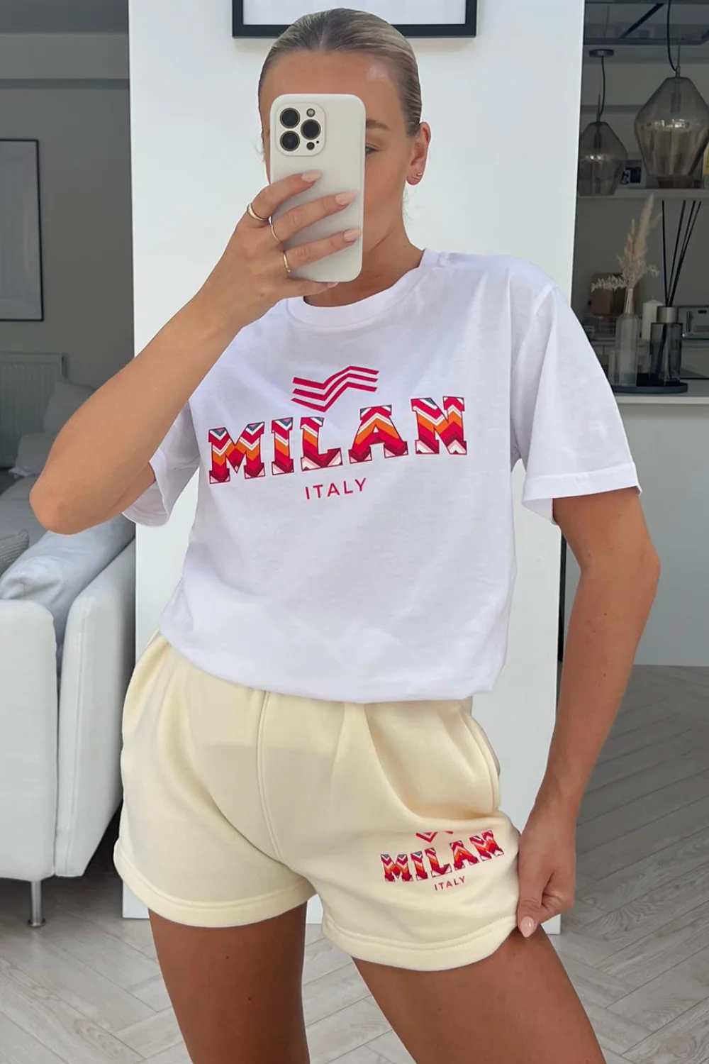 Milan zigzag fuchsia & ecru printed tee short coord