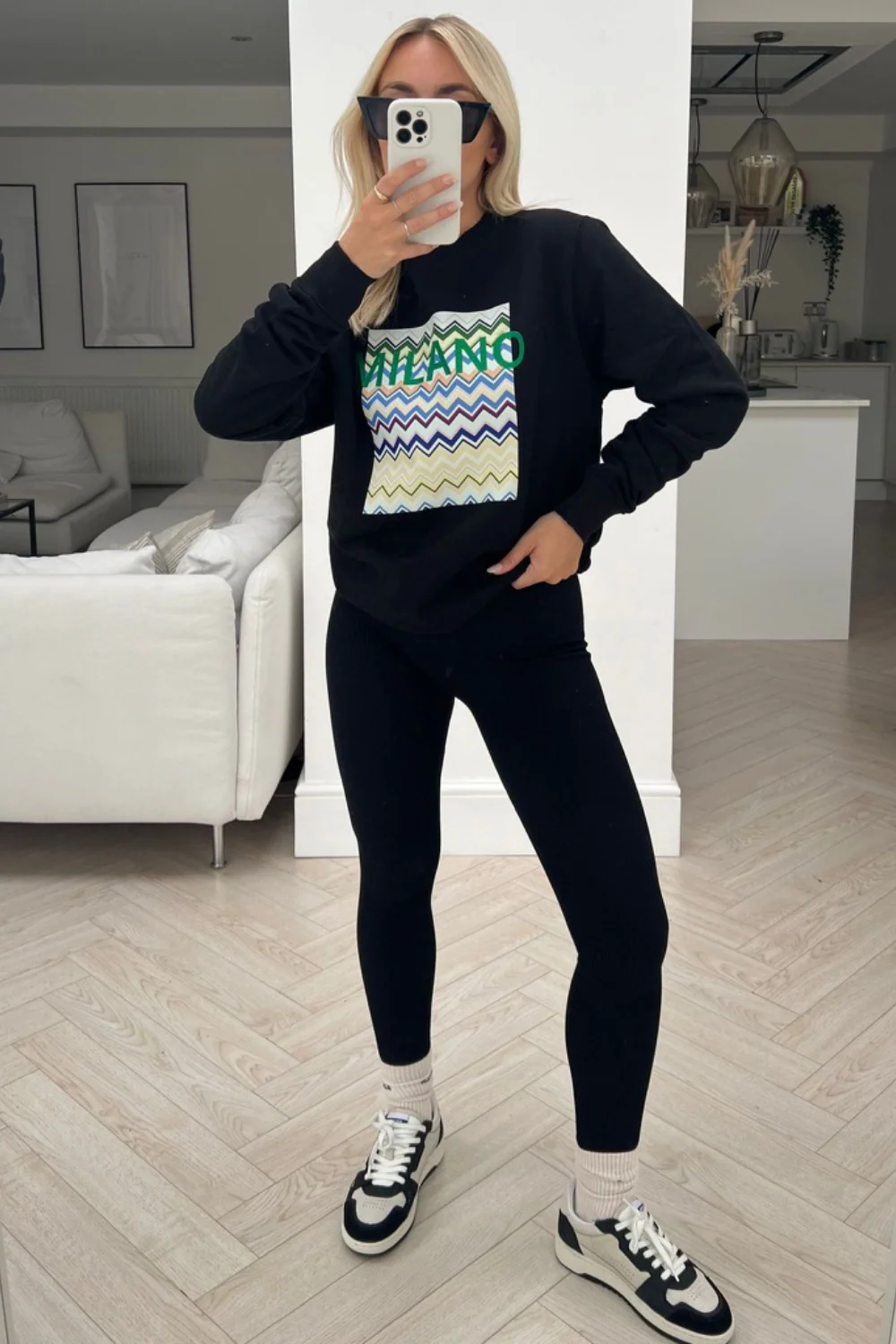milano black round neck print embroidered sweater - Image 3