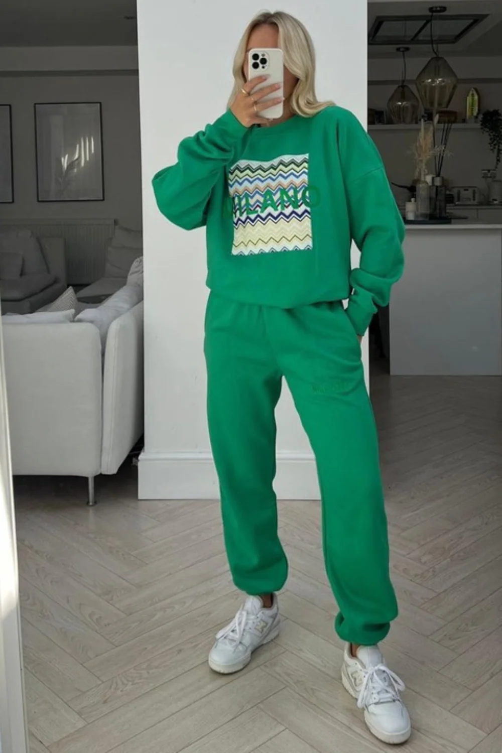 milano green embroidered sweater jogger loungewear set