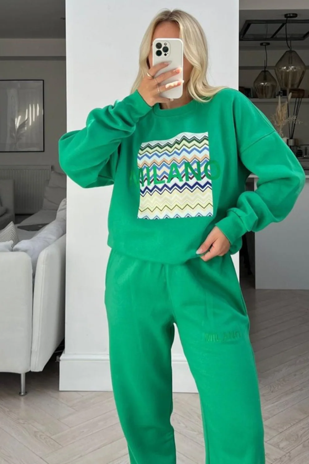 milano green embroidered sweater jogger loungewear set - Image 3