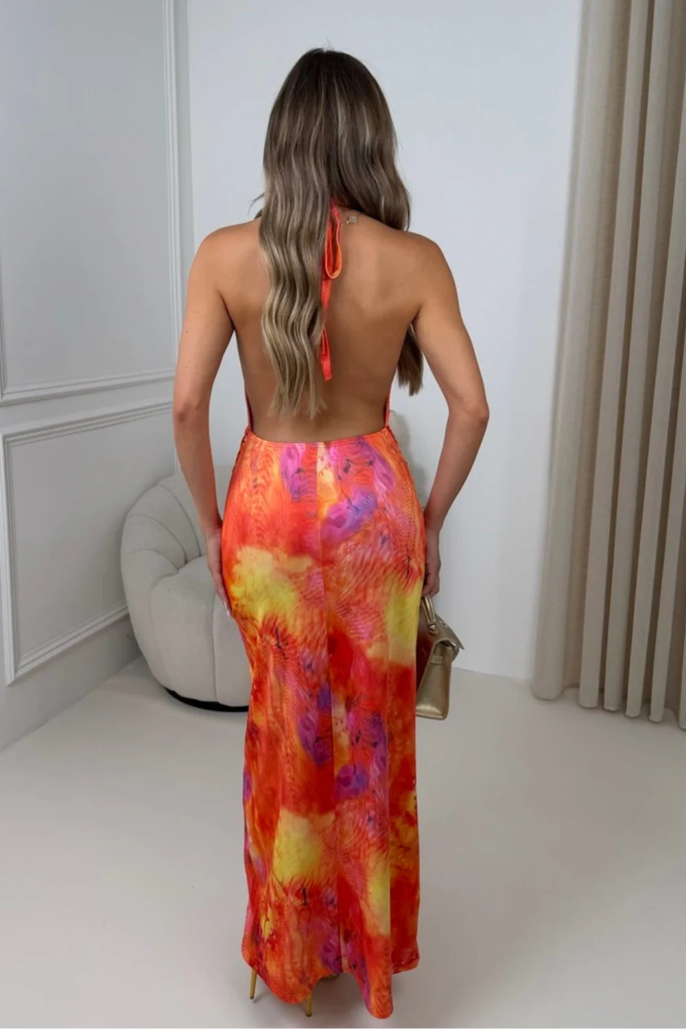 Miley orange plunge backless maxi dress - Image 3