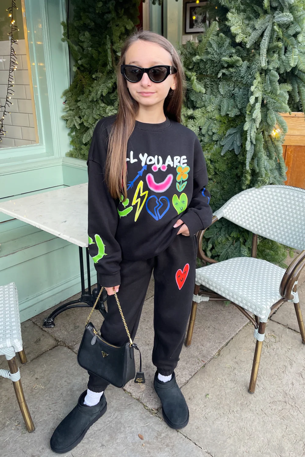 Mini ALL YOU ARE PREMIUM BLACK PRINTED SWEATER LOUNGEWEAR SET