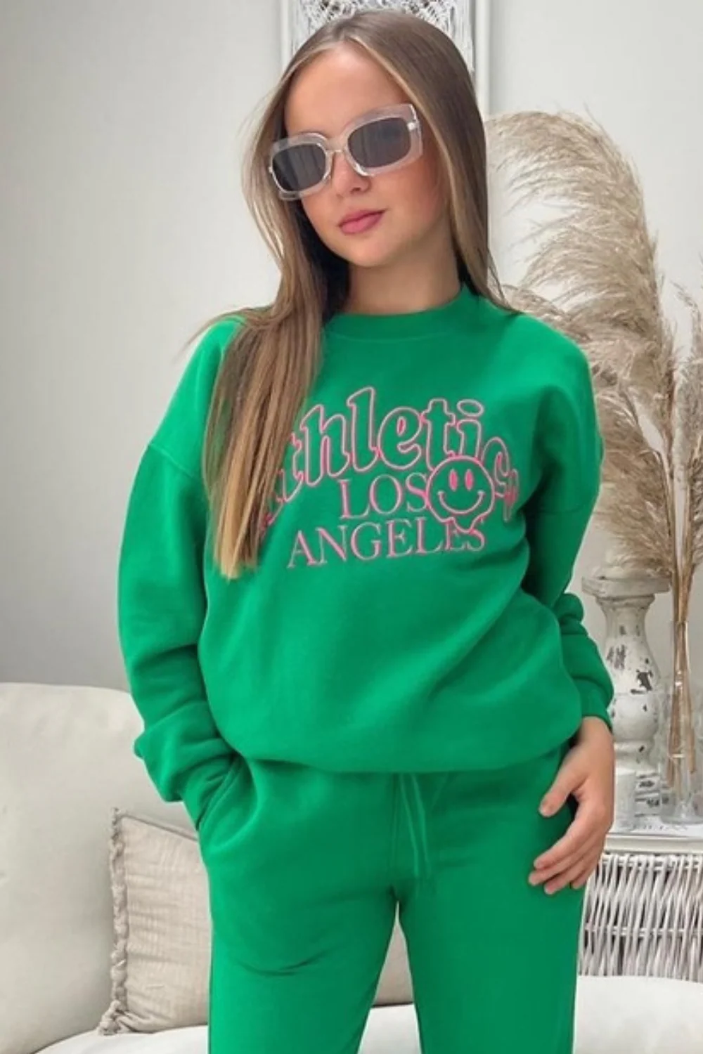 Mini athletics LA green embroidered sweater