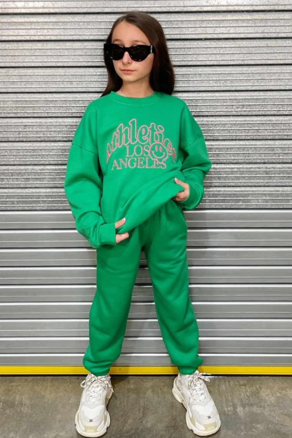 Mini Athletics LA green & pink oversized embroidered sweater loungewear set - Image 2