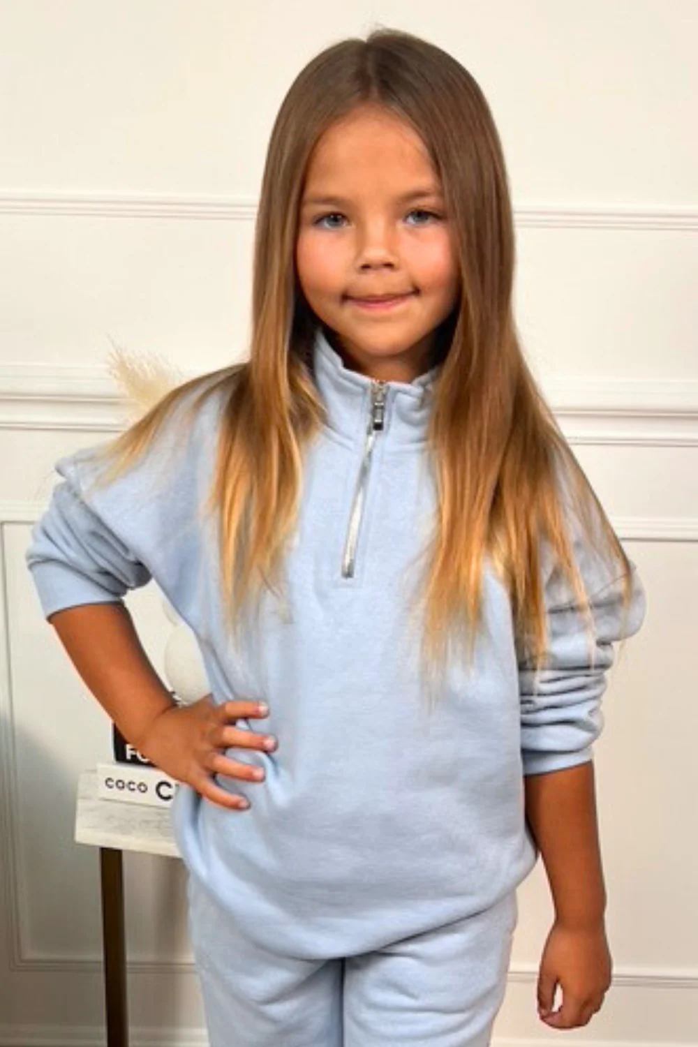 Mini baby blue premium essential 3/4 zip sweater