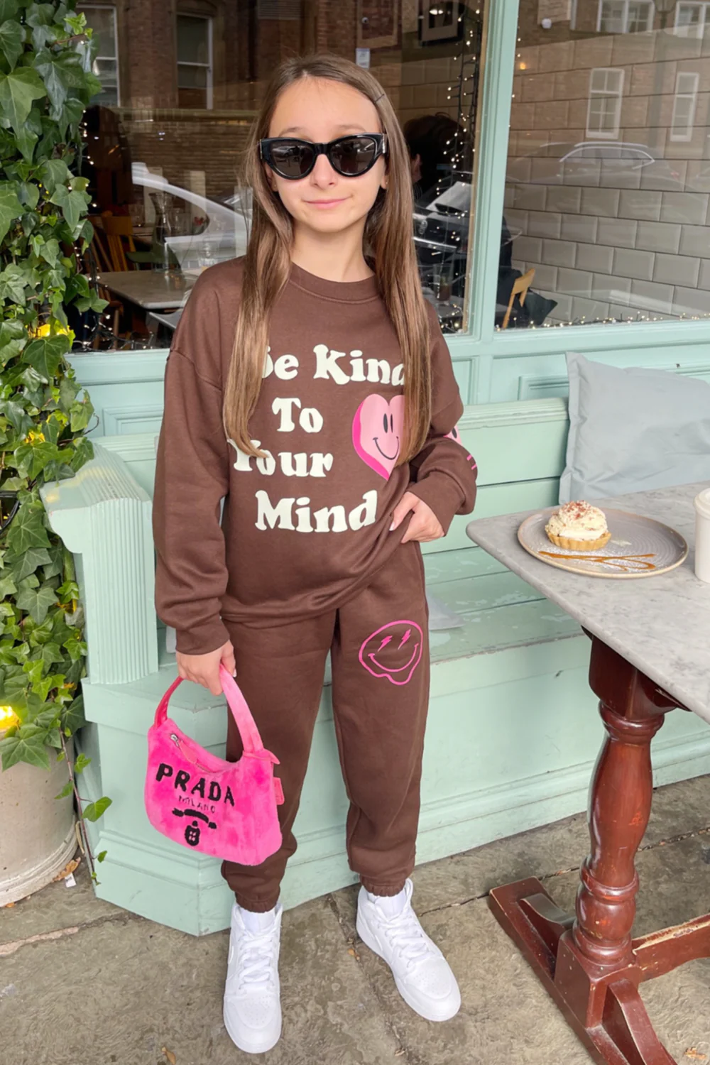 Mini be kind chocolate oversized printed sweater loungewear set - Image 2