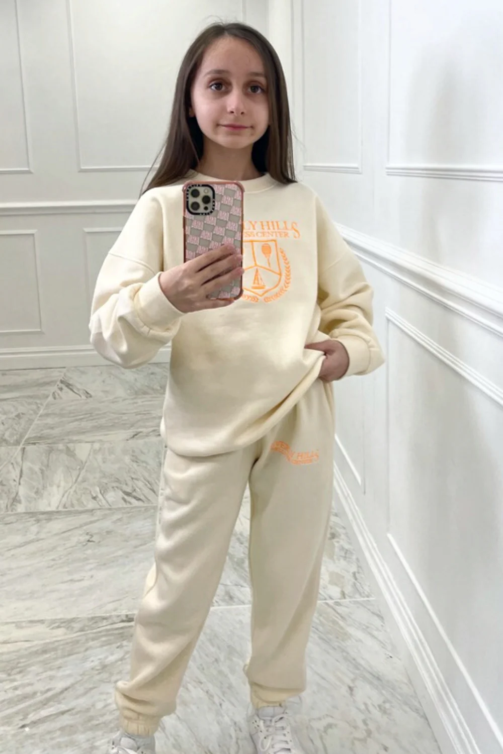 Mini Beverley hills orange&ecru embroidered loungewear set - Image 3