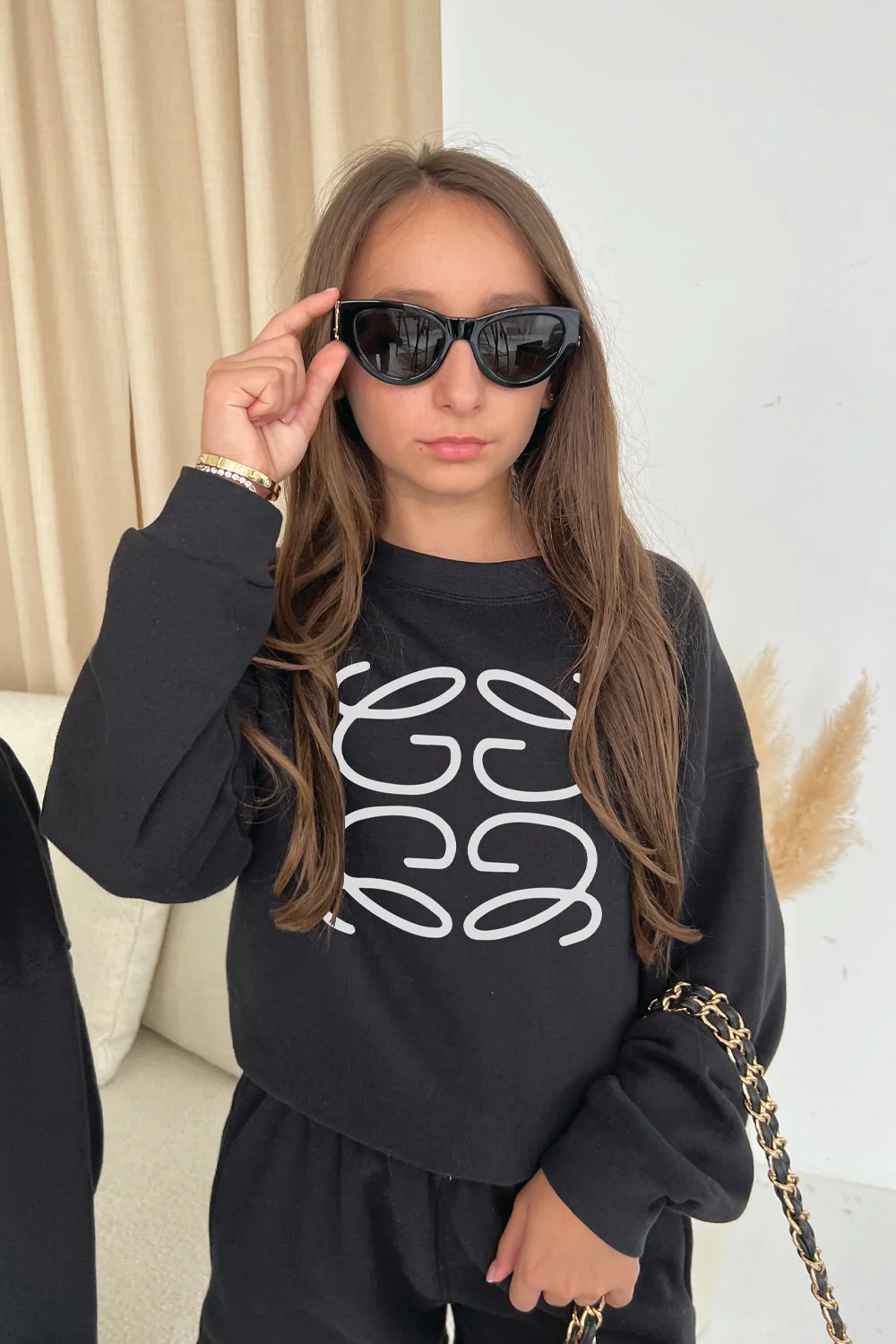 Mini black Gege embroidered sweater jogger loungewear - Image 3