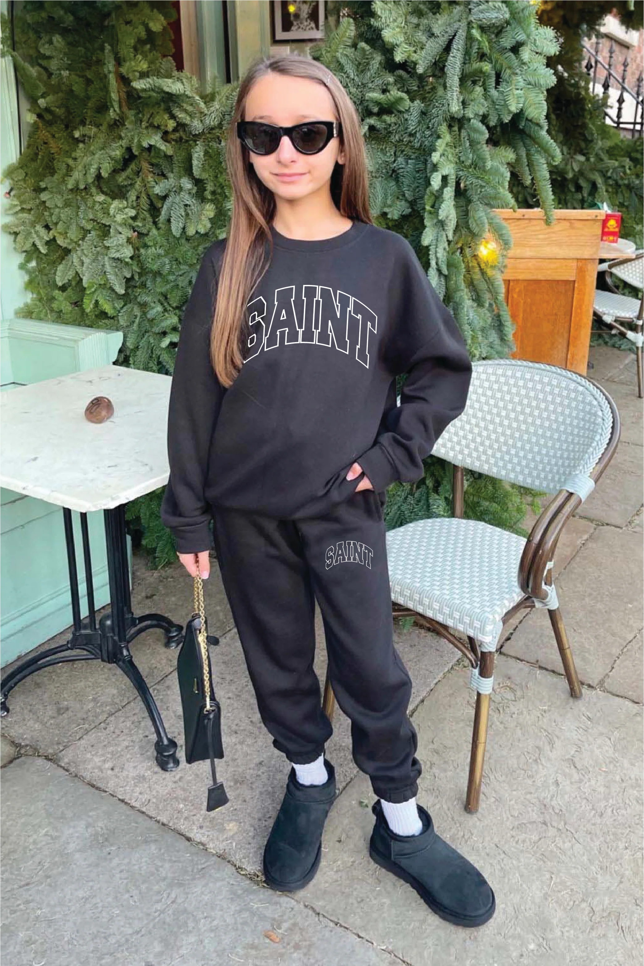 Mini black Saint printed sweater joggers loungewear - Image 2
