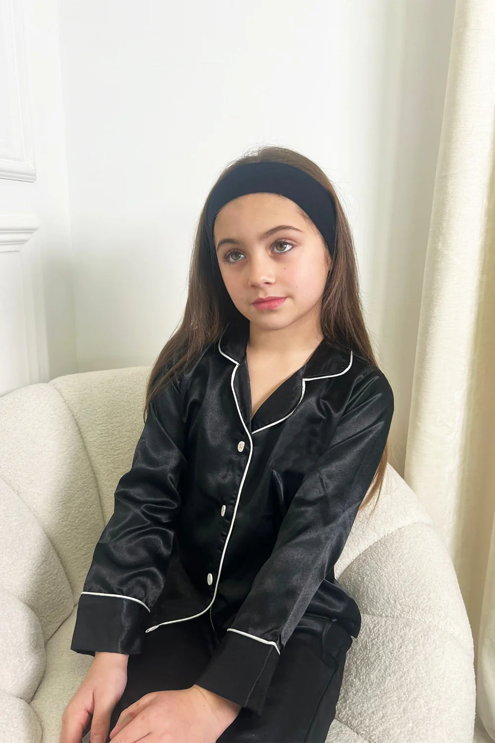 Mini Casey Black Satin Pyjamas - Image 2