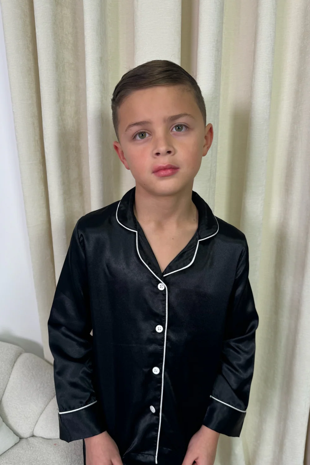 Mini Casey Black Satin Pyjamas - Image 3