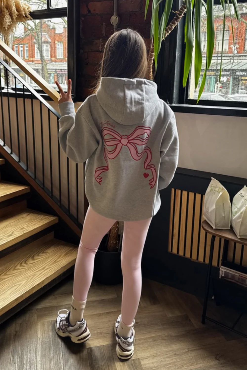 Mini bow marl grey printed hoodie - Image 2