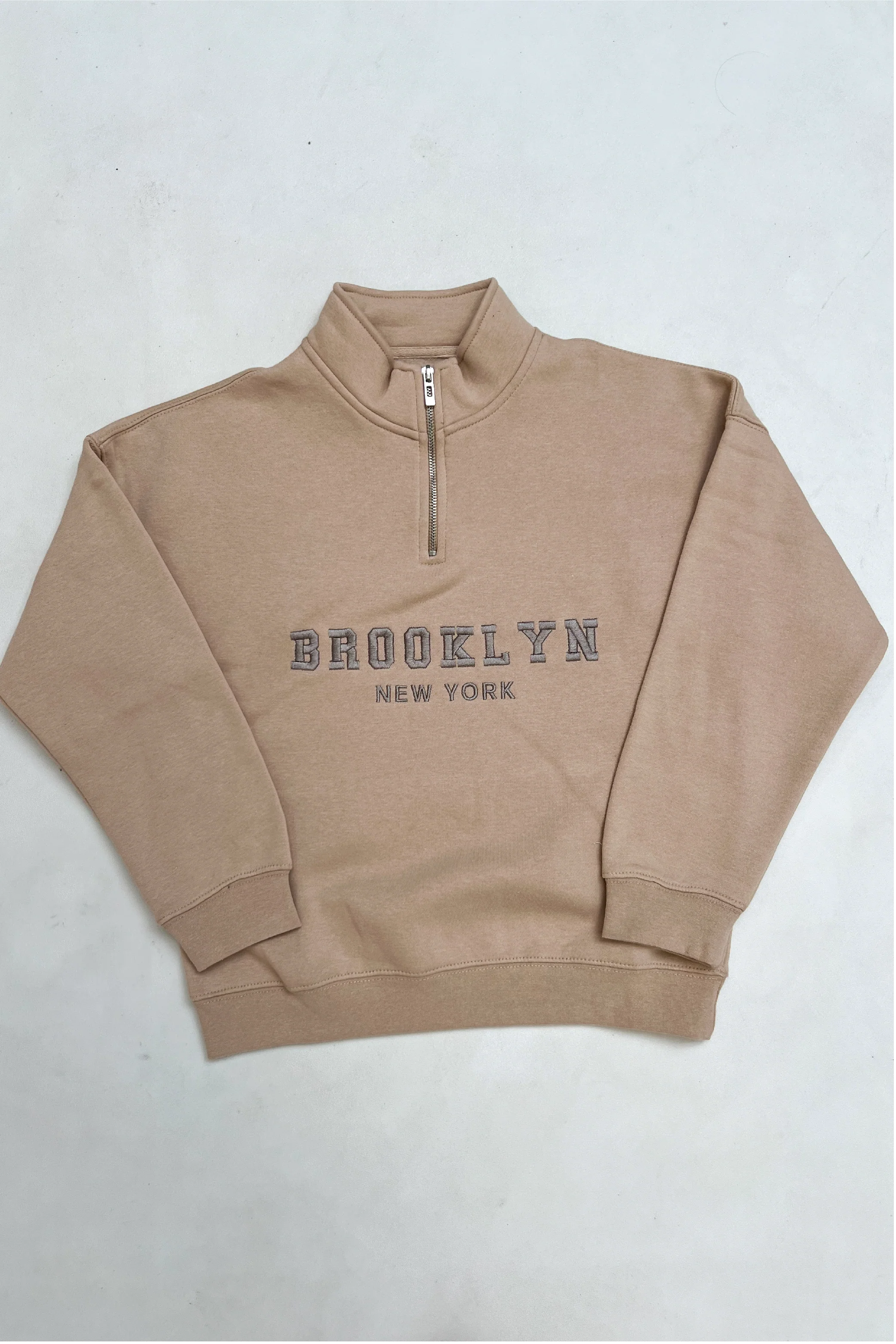Mini Brooklyn stone embroidered 3/4 zip sweater