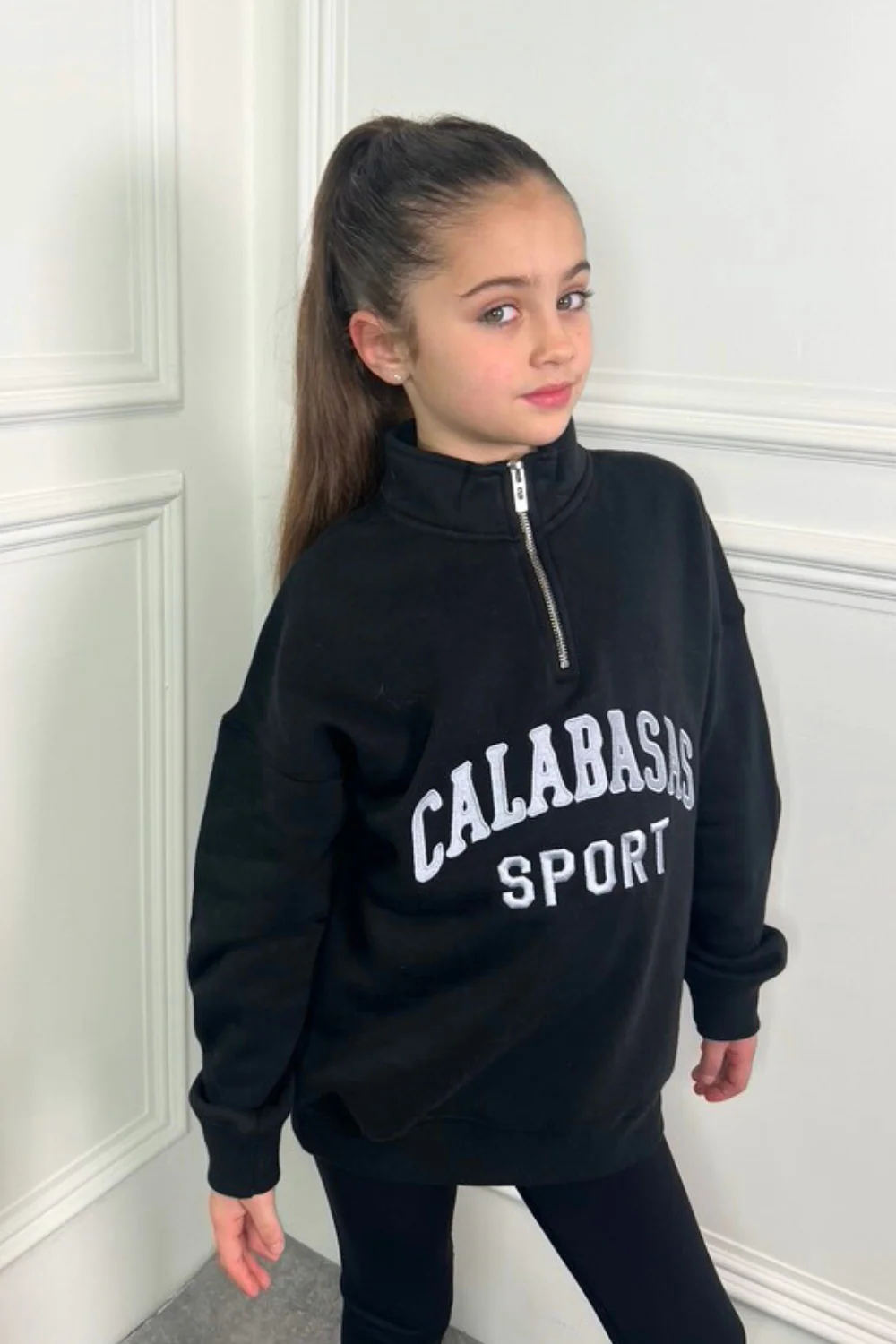 Mini Calabasas black embroidered 3/4 zip sweater loungewear - Image 2