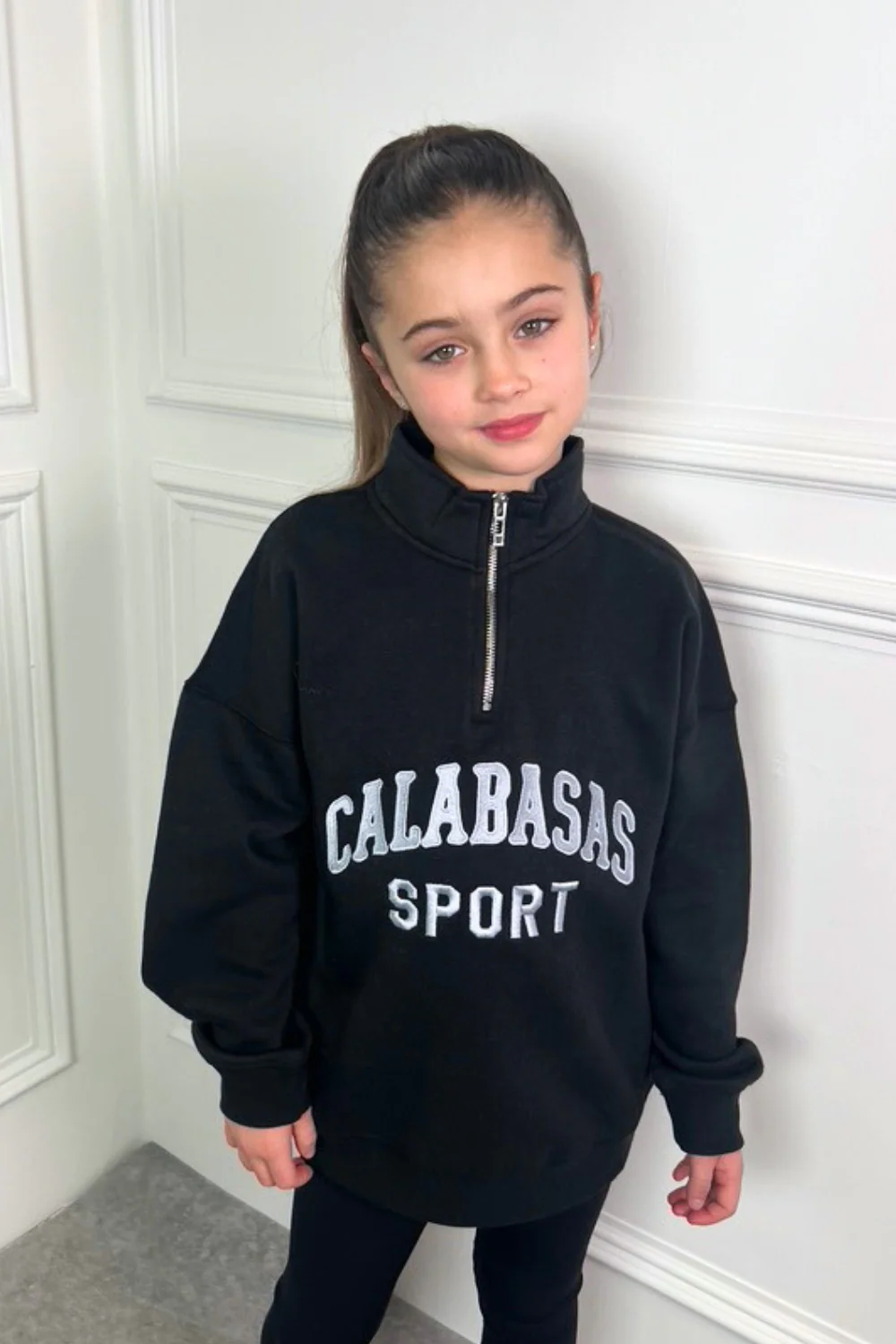 Mini Calabasas black embroidered 3/4 zip sweater loungewear - Image 3