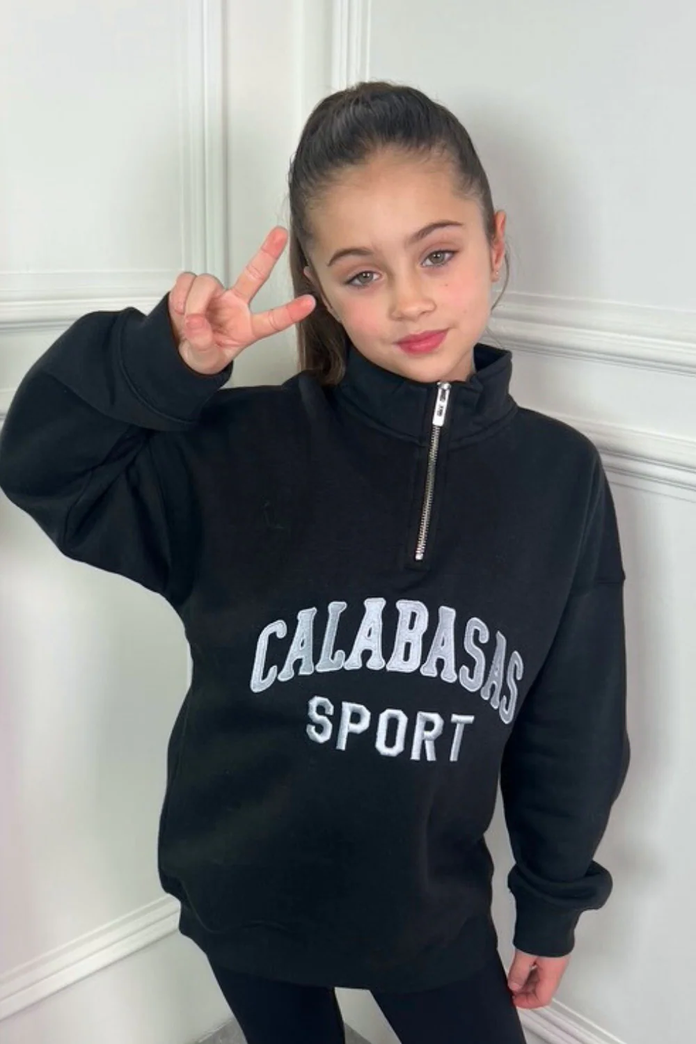 Mini Calabasas black embroidered 3/4 zip sweater loungewear - Image 4