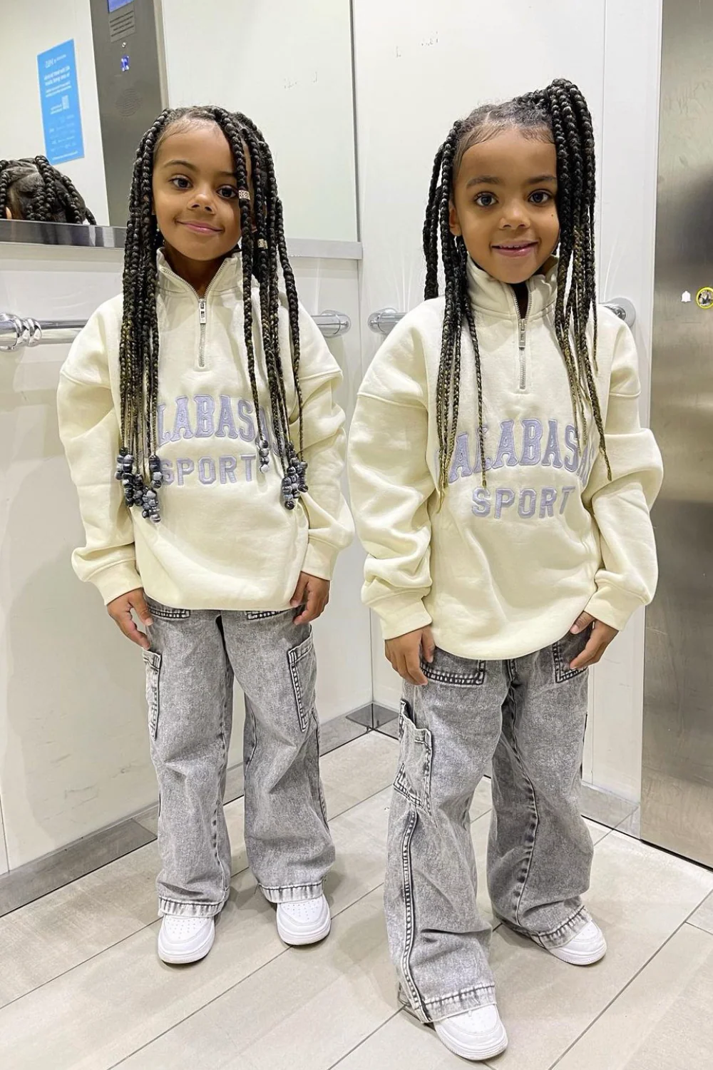 Mini Calabasas ecru embroidered 3/4 zip sweater loungewear - Image 2