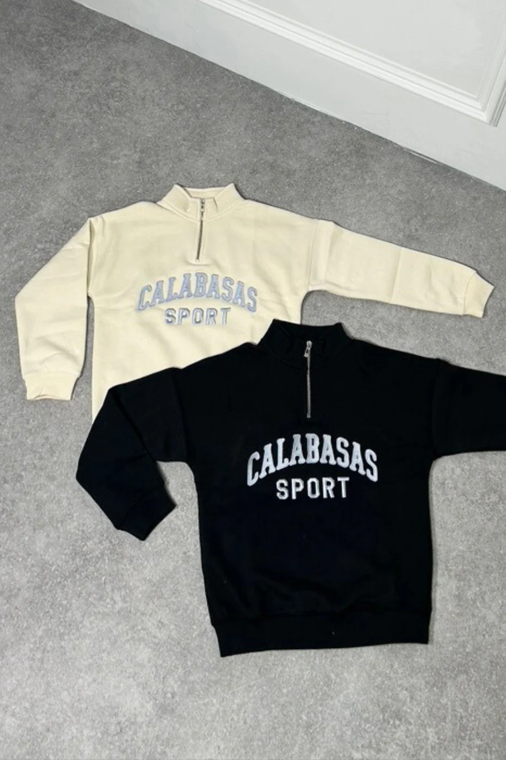 Mini Calabasas ecru embroidered 3/4 zip sweater loungewear - Image 6