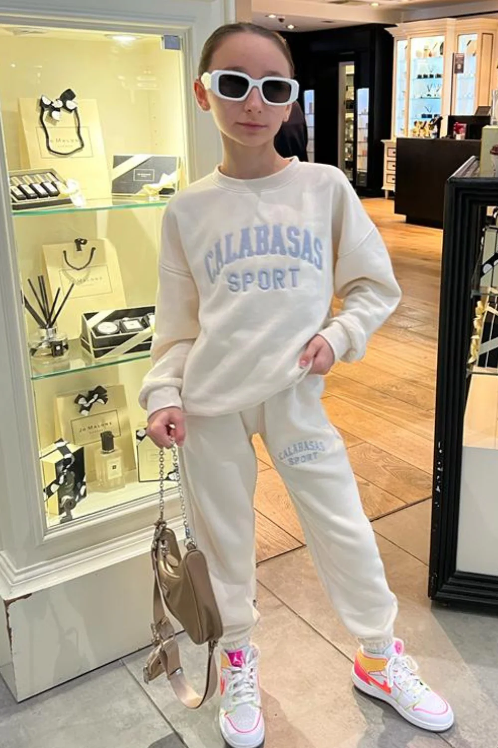 Mini Calabasas ecru embroidered oversized sweater loungewear set - Image 2