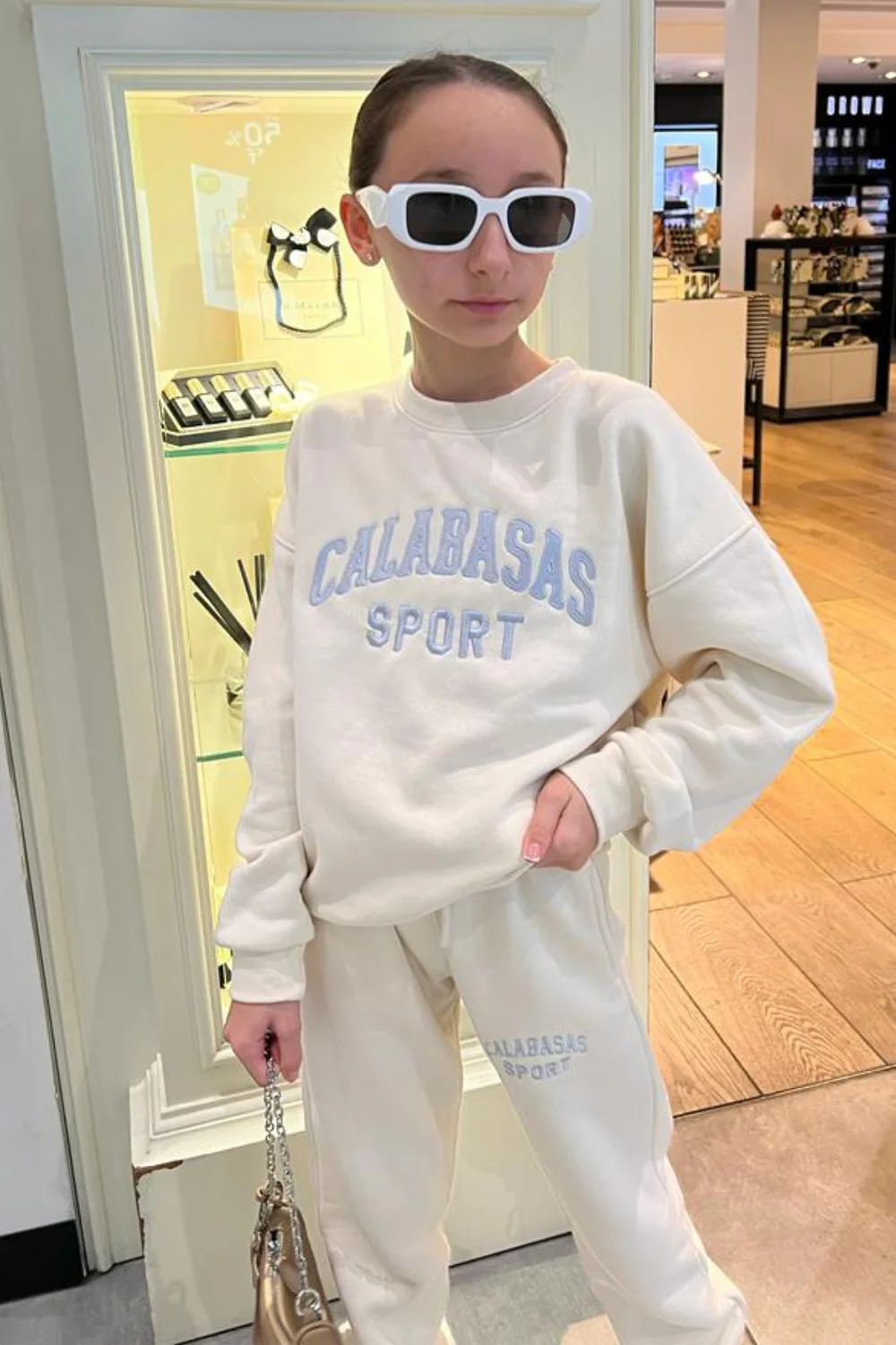 Mini Calabasas ecru embroidered oversized sweater loungewear set - Image 4