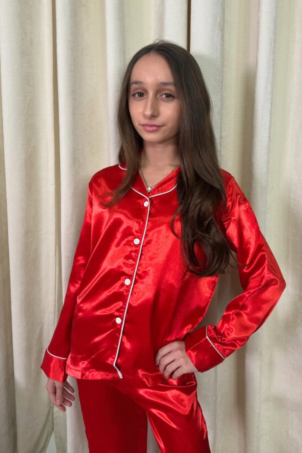 Mini Casey red Satin Pyjamas - Image 2